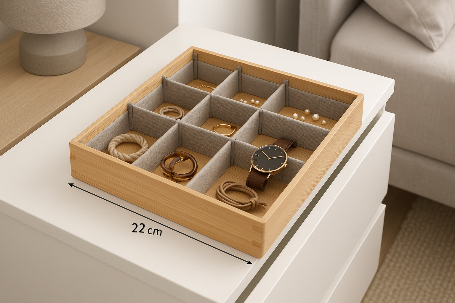 Organizador de Gaveta Bambu com 8 Divisórias Ajustáveis 32x24cm