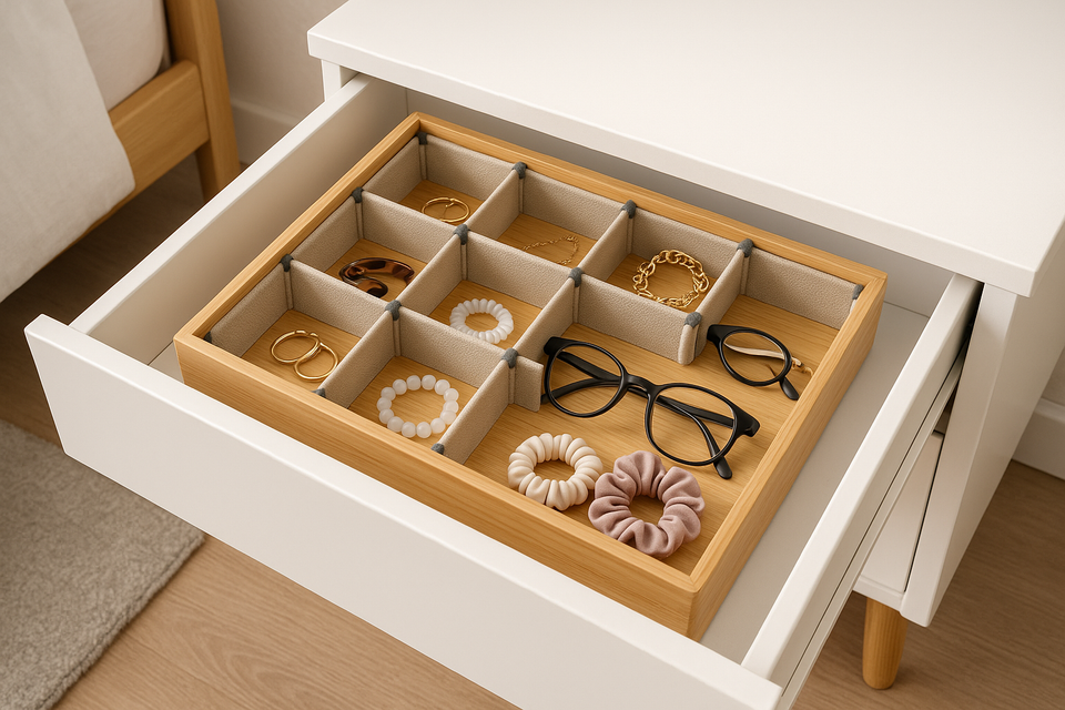 Organizador de Gaveta Bambu com 8 Divisórias Ajustáveis 32x24cm