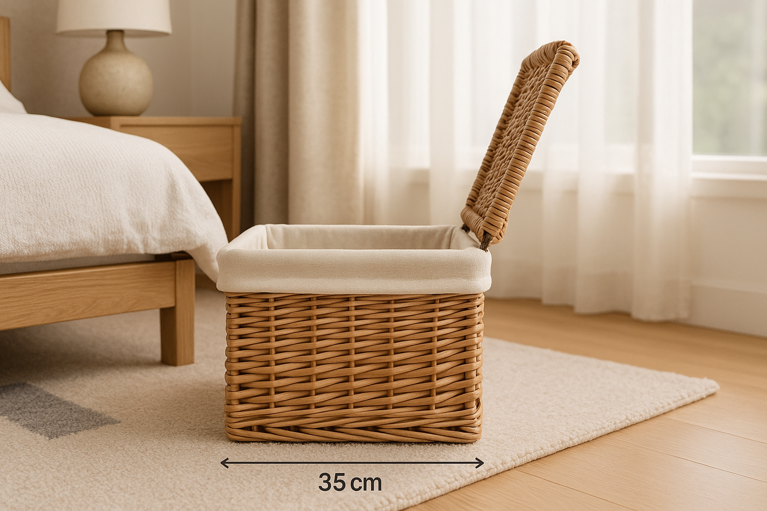 Cesta Organizadora com Tampa Vime Natural Forro Branco 35x25cm