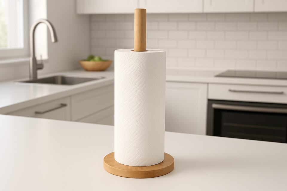 Suporte para Papel Toalha Bambu Vertical com Base Pesada 35cm