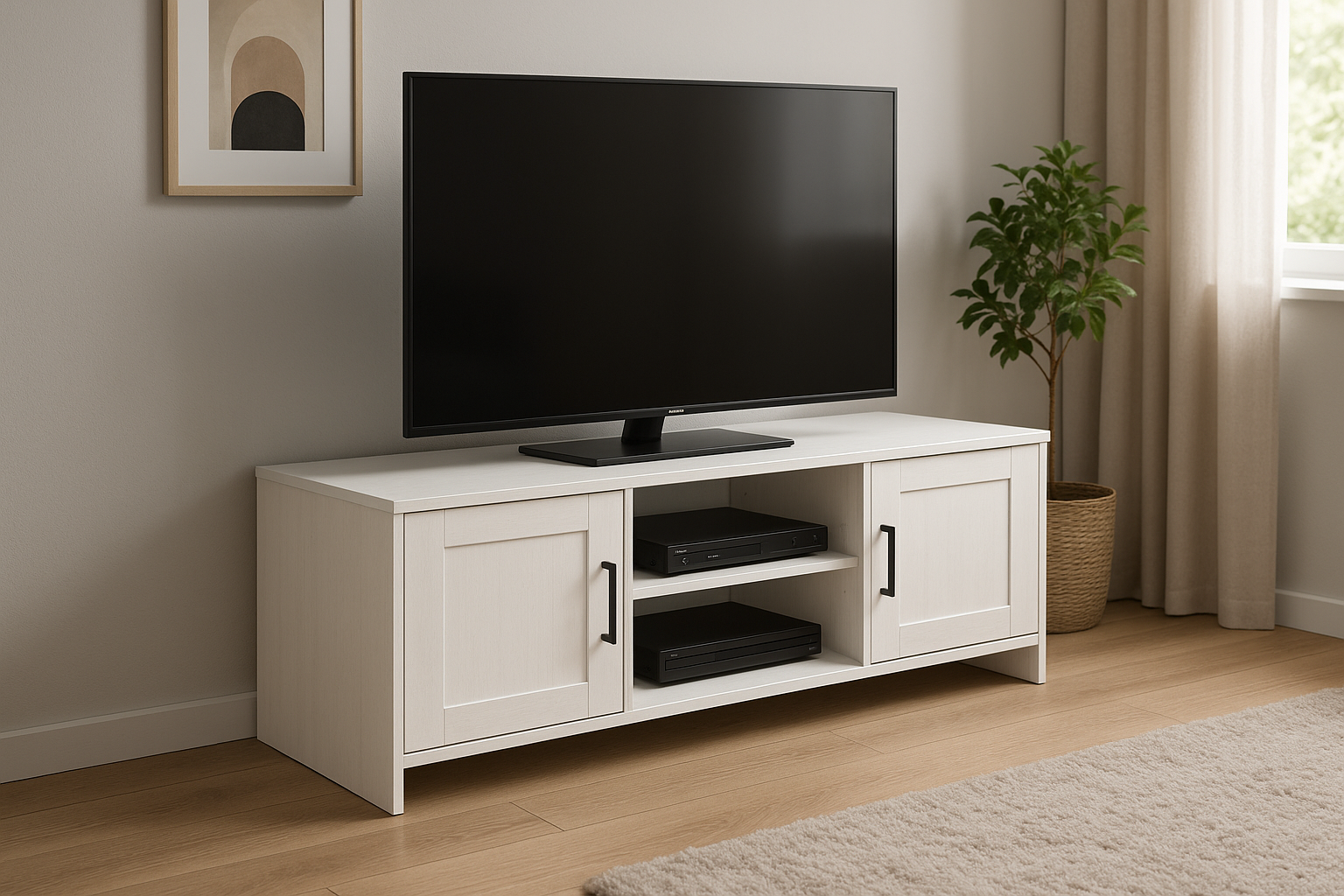 Rack para TV Branco 150cm com Portas e Compartimentos