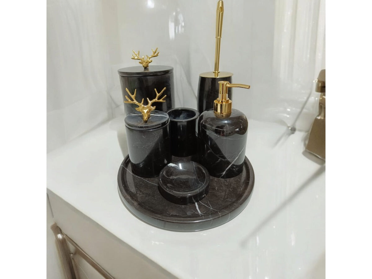 Conjunto de banheiro turco clássico com 7 peças em mármore preto