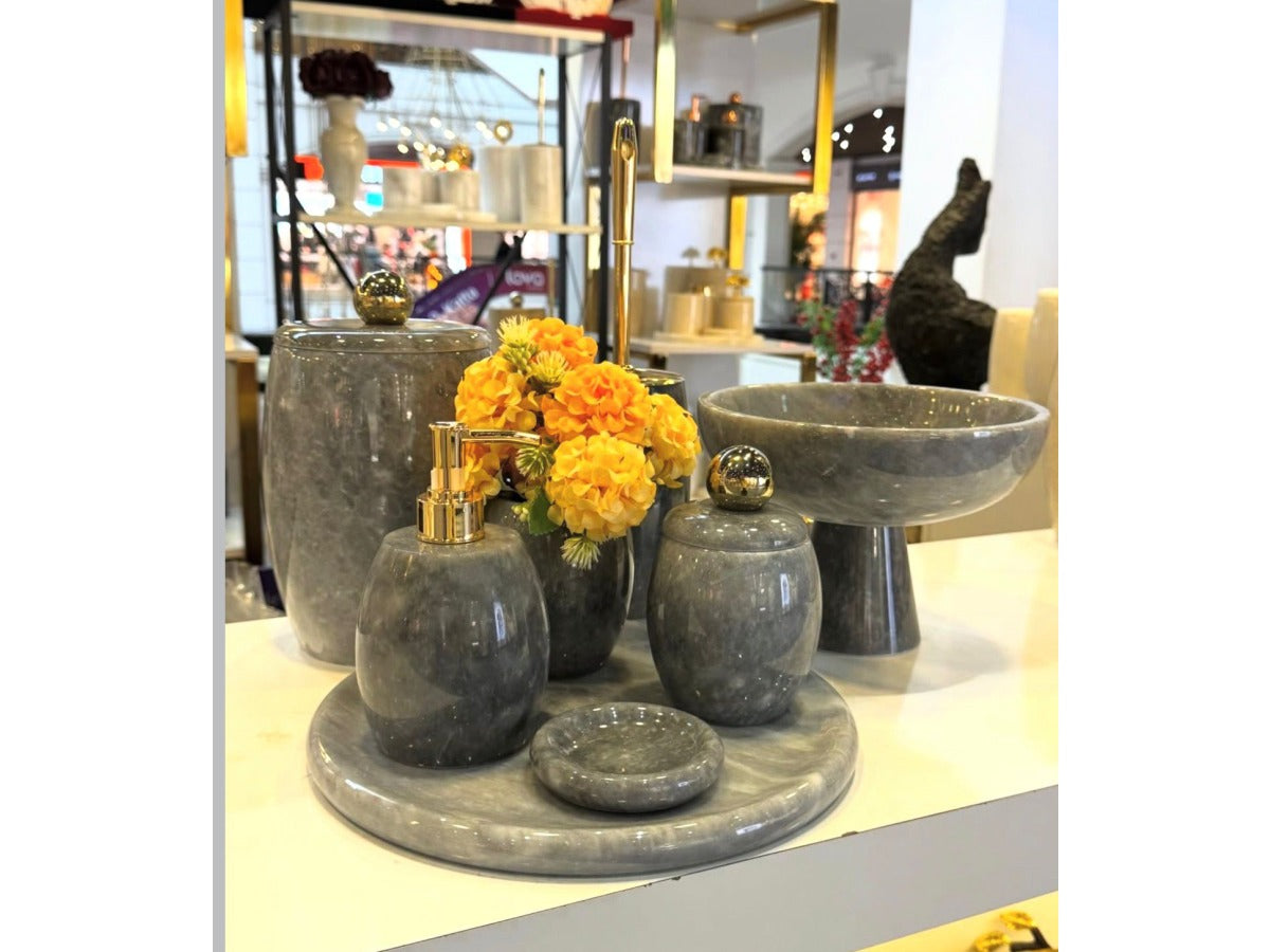 Conjunto de banheiro turco clássico com 8 peças em mármore cinza