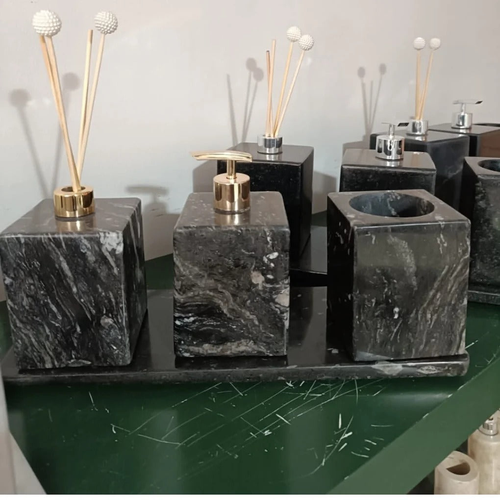 Kit Acessório para Banheiro em Mármore Preto Exótico - Luxo Natural