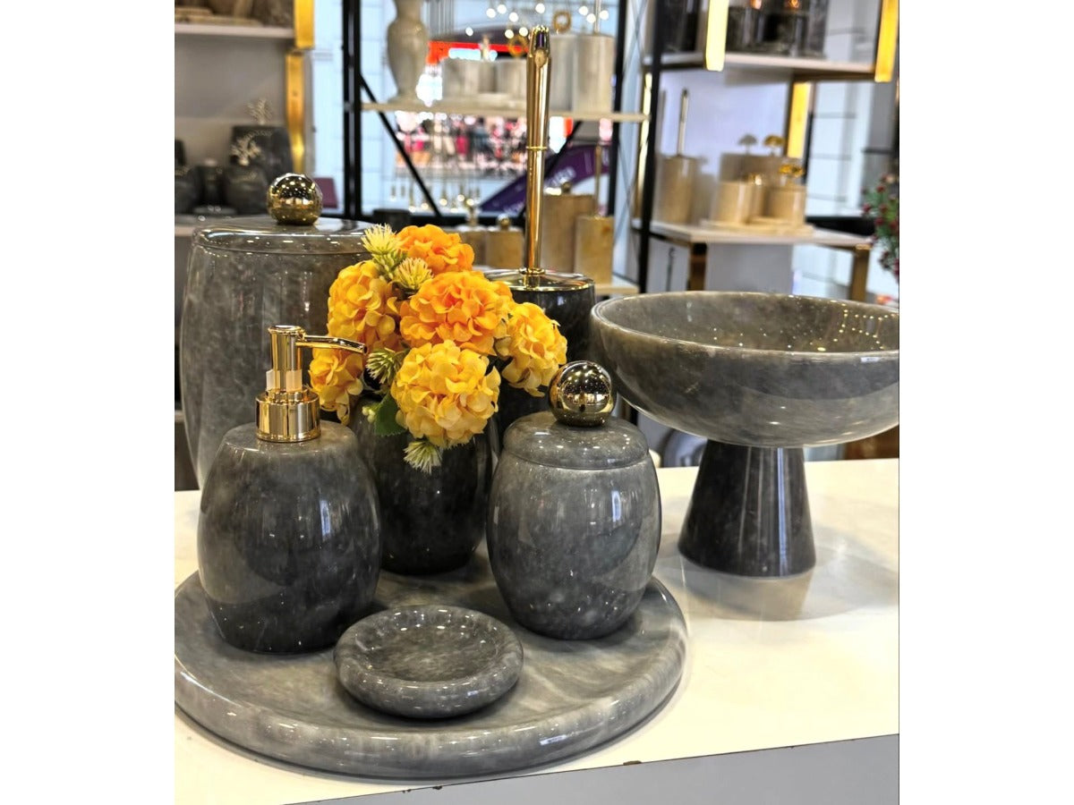 Conjunto de banheiro turco clássico com 8 peças em mármore cinza