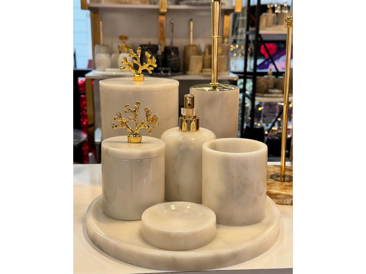 Conjunto de banheiro turco clássico com 7 peças de mármore Branco