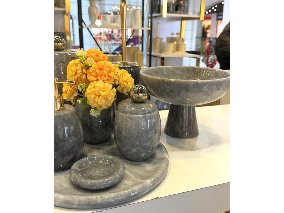 Conjunto de banheiro turco clássico com 8 peças em mármore cinza