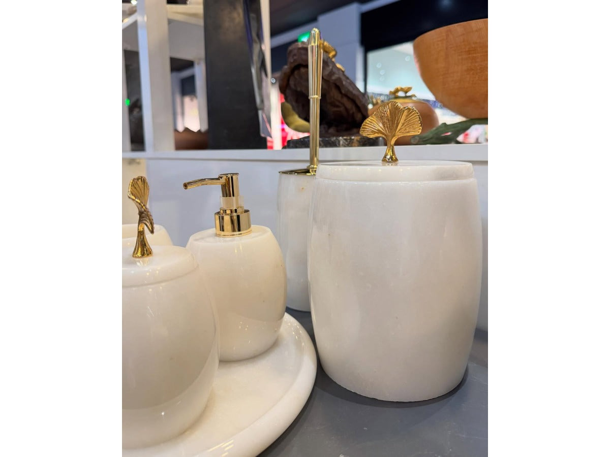 Conjunto de banheiro turco oval com 7 peças de mármore Branco