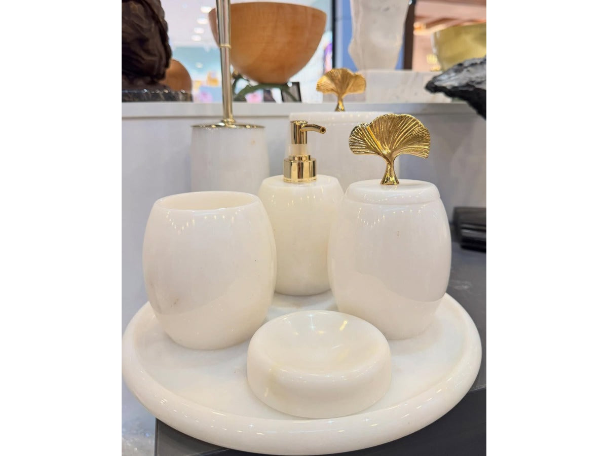 Conjunto de banheiro turco oval com 7 peças de mármore Branco